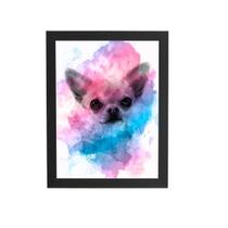 Quadro Cão Cachorro Chihuahua Aquarela Moldura 30X40Cm