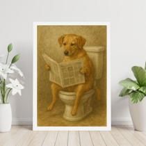 Quadro Cão Caramelo No Banheiro Lendo Jornal 45x34cm - com vidro