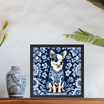 Quadro Cão Chihuahua Estilo Azulejo Português - 33x33cm - com vidro