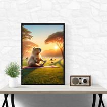 Quadro Capivara Fazendo Yoga 24x18cm - com vidro