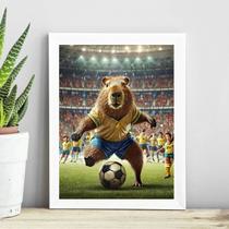 Quadro Capivara Jogando Futebol 45x34cm - com vidro