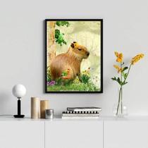 Quadro Capivara + Passarinhos 33x24 - Moldura Preta