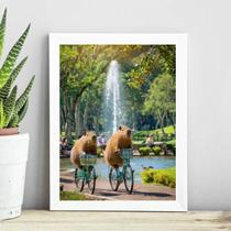 Quadro Capivaras Andando De Bicicleta 24X18Cm - Com Vidro