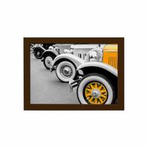 Quadro Carro Antigo Amarelo Foto Moldura Marrom 33x43