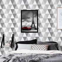 Quadro Carro Vermelho Torre Eiffel 33X24 Com Vidro - Preta