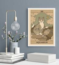 Quadro Carta Tarot Gato Signo Aquário 33X24Cm - Com Vidro