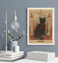 Quadro Carta Tarot Gato Signo Áries 33x24cm - com vidro