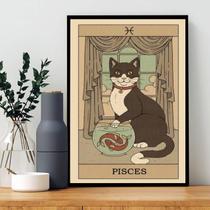 Quadro Carta Tarot Gato Signo Peixes 33X24Cm - Com Vidro