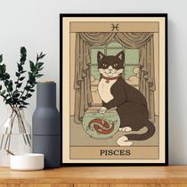 Quadro Carta Tarot Gato Signo Peixes 45x34cm - com vidro