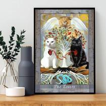 Quadro Carta Tarot Gato The Lovers 45X34Cm - Com Vidro Quadro Carta Tarot Gato The Lovers 45X34Cm - Com Vidro