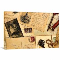 Quadro Cartas Retro Vintage com Tela em Tecido Quadro Cartas Retro Vintage com Tela em Tecido