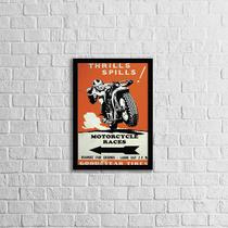 Quadro Cartaz Retrô Motorcycle Races 24x18cm - com vidro