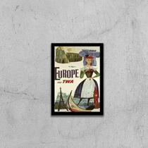 Quadro Cartaz Vintage Cia Aérea Europe 24X18Cm