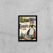 Quadro Cartaz Vintage Cia Aérea Europe 24x18cm