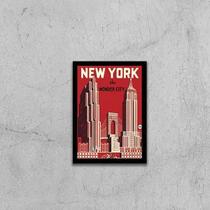 Quadro Cartaz Vintage New York 45X34 Com Vidro Moldura Preta