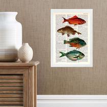 Quadro Casa De Praia- Peixes Coloridos 33x24cm - com vidro Quadro Casa De Praia- Peixes Coloridos 33x24cm - com vidro