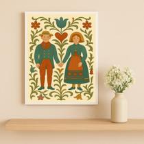 Quadro Casal Vintage Folk Art 45X34Cm Mold Branca