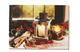 Quadro Castiçal em Madeira 2L 2AA 40x30x1,80cm Decoração de Natal
