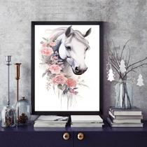 Quadro Cavalo Branco Com Flores 24x18cm - com vidro Quadro Cavalo Branco Com Flores 24x18cm - com vidro