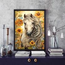 Quadro Cavalo Com Girassóis 33X24Cm - Com Vidro