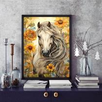 Quadro Cavalo Com Girassóis 33x24cm - com vidro