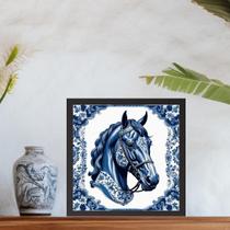 Quadro Cavalo Floral Estilo ulejo Português 33X33Cm Vidro