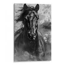 Quadro Cavalo Negro Galopando Entre Sombras Etéreas