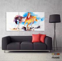 Quadro Cavalos Abstratos Sala Quarto Escritório Em Tecido 120x60 3 peças