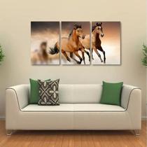 Quadro Cavalos Decorativo Paisagem Em Tecido 3 Peças