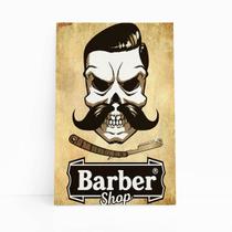 Quadro Caveira Barbearia Barber Shop Canvas 60x40cm