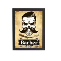 Quadro Caveira Barbearia Barber Shop Moldura Preta 60X40Cm