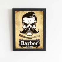 Quadro Caveira Barbearia Barber Shop Moldura Preta 60x40cm