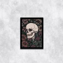 Quadro Caveira com Fundo Floral 33x24cm - com vidro Quadro Caveira com Fundo Floral 33x24cm - com vidro