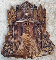 Quadro caveira esqueleto (EXU CAVEIRA) entalhado em madeira maciça