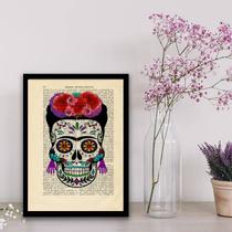 Quadro Caveira Mexicana Feminino 24x18cm - com vidro