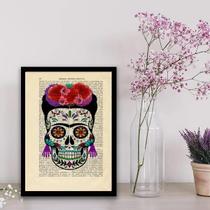 Quadro Caveira Mexicana Feminino 33X24Cm - Com Vidro - Preta