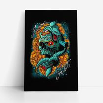 Quadro Caveira Serpente Arte Desenho Canvas 60X40Cm