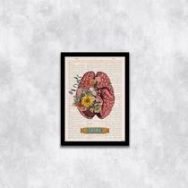 Quadro Cérebro com Flores Think 33x24cm - com vidro