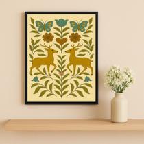 Quadro Cervos Folk Art 33x24cm Mold Preta