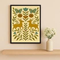 Quadro Cervos Folk Art 45X34Cm Mold Branca