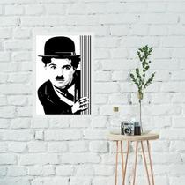 Quadro Charlie Chaplin Abstrato Preto e Branco 45x34cm - com vidro