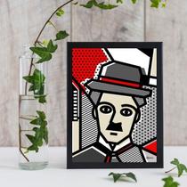 Quadro Charlie Chaplin Pop Art - 24x18cm - Moldura Preta