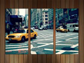 Quadro Cidade Nova Iorque Táxi Amarelo Com 3 Peças