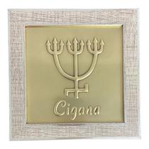 Quadro Cigana Dourada Madeira Carvalho e Metal 18 x18 cm
