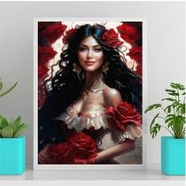 Quadro Cigana Rosa Vermelha 33X24Cm Vidro Branca