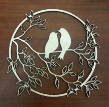 Quadro Circular Vazados em MDF Casal Passarinho