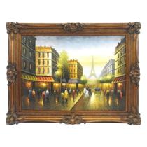 Quadro Clássico 90x120c Paris Madeira Entalhes Óleo Sob Tela