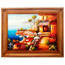 Quadro Clássico Madeira Entalhes Óleo Sob Tela 90x120cm Luxo