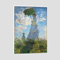 Quadro Claude Monet Mulher Com Sombrinha Tela Moldura Branca 45X30Cm