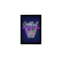 Quadro Cocktail Bar Simulando Neon 45X34 Com Vidro Preta